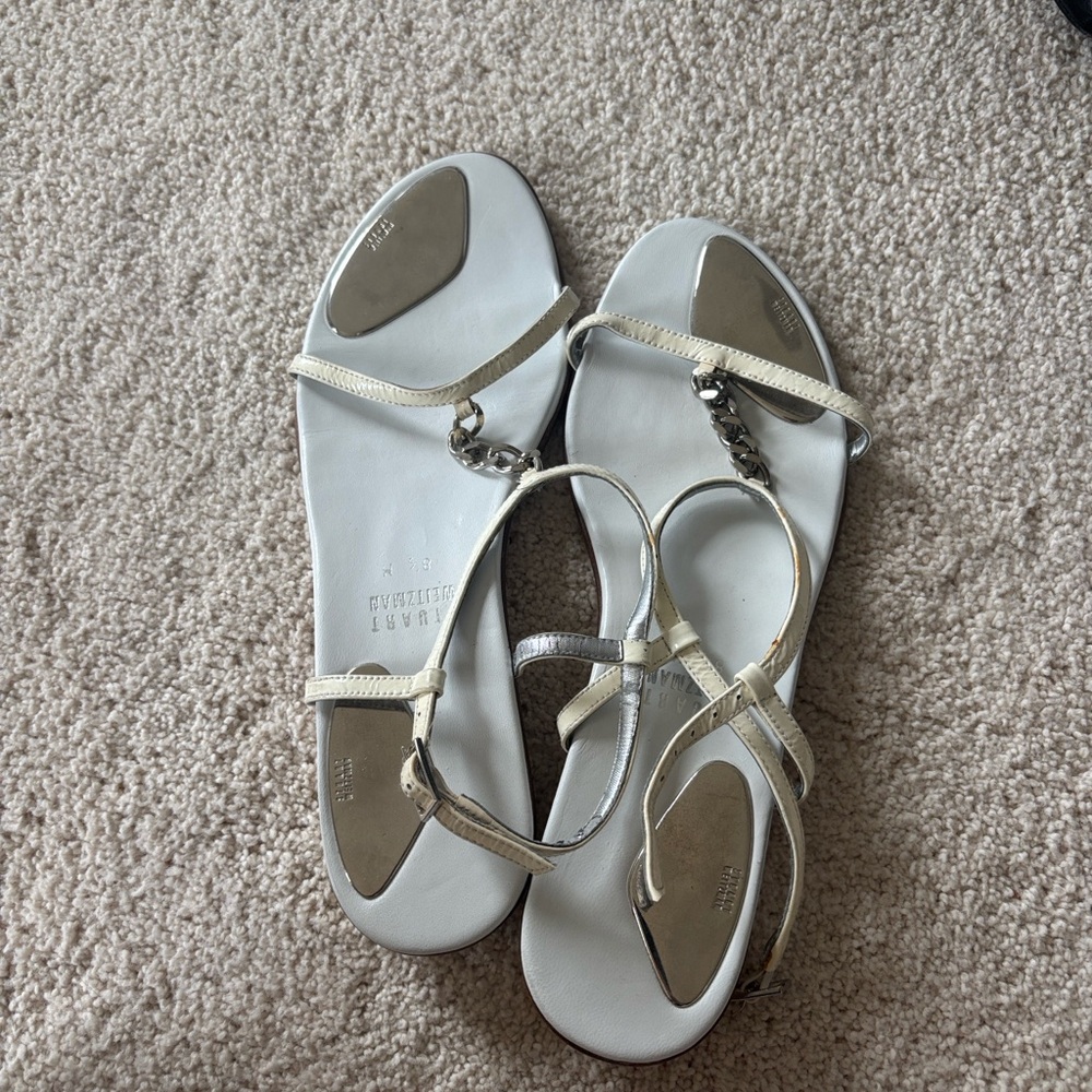 Stuart Weitzman White and Silver Sandals